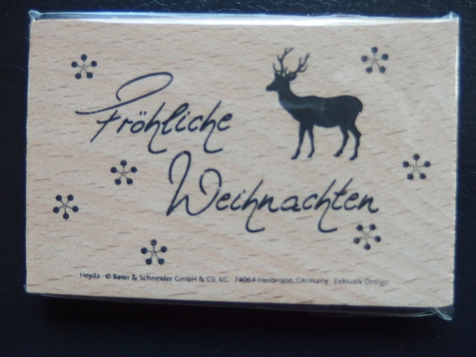 Fröhliche Weihnachten mit Hirsch - Flacher Heyda Stempel mit Schriftzug