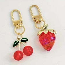 2Pcs Cute Cherry Strawberry Bag Charms Keychain Purse Accessories Charm Womens