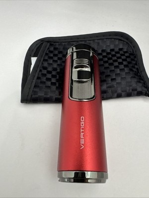 Vertigo Eloquence Quad Four Torch Cigar Lighter - with Cigar Punch - Red-  New