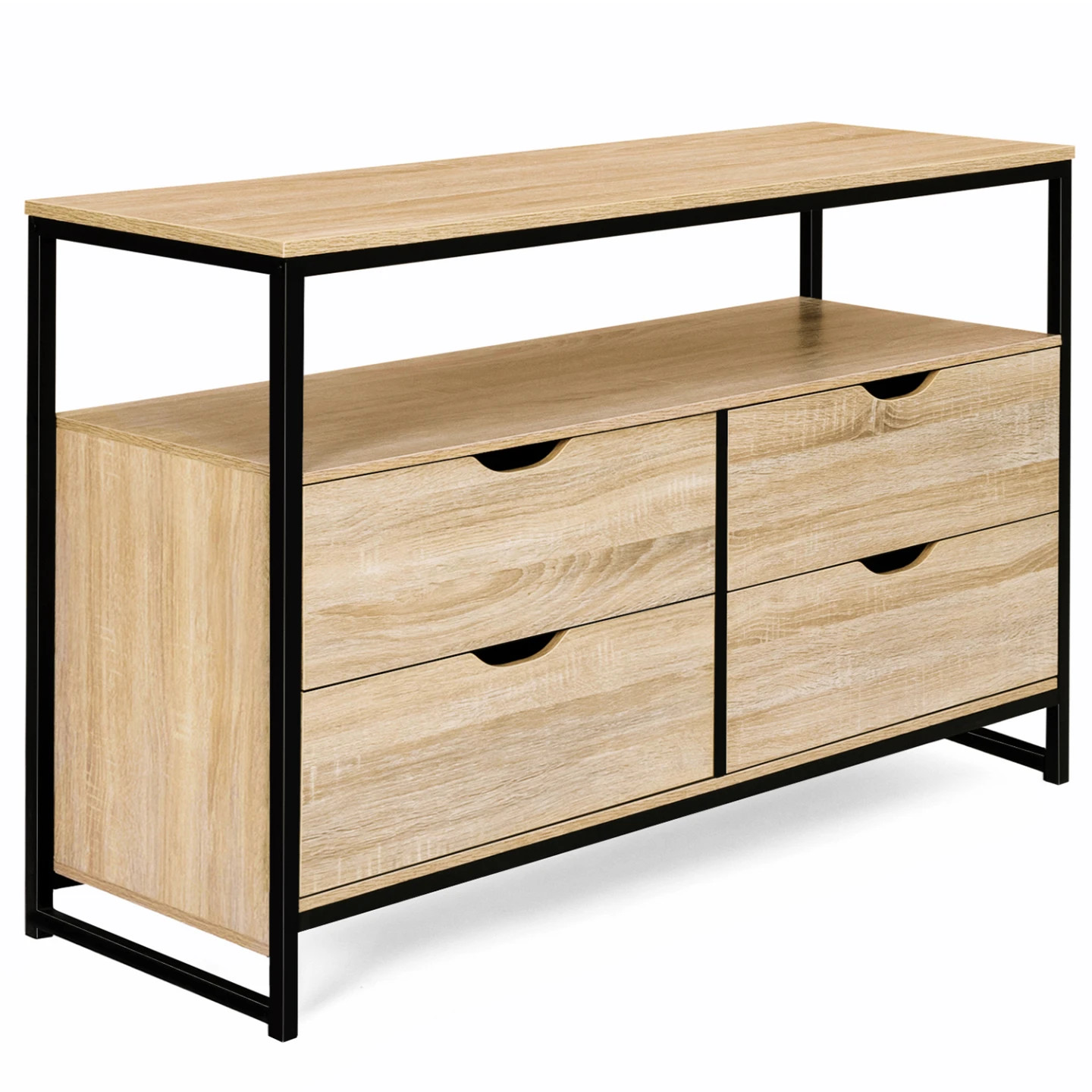 Commode 4 tiroirs DETROIT 110 cm en bois et métal noir style industriel