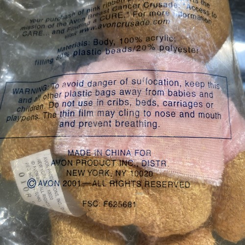 BRAND NEW! 2001 AVON BREAST CANCER CRUSADE TEDDY BEAR STUFFED PLUSH SEALED! - Picture 4 of 7