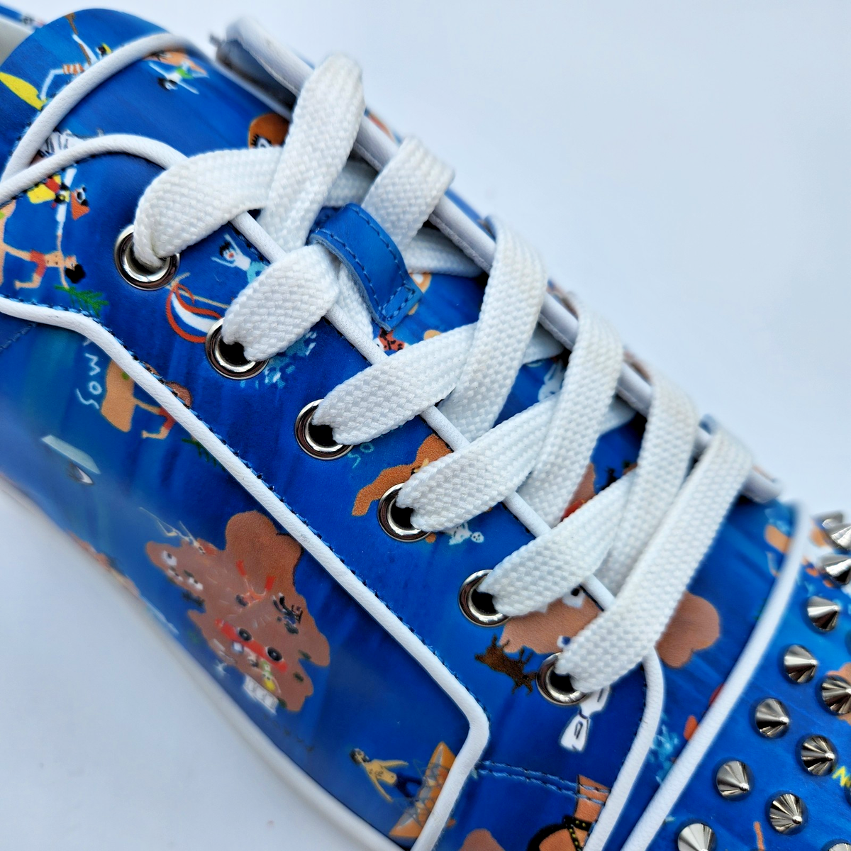Christian Louboutin Louis Junior Spikes Mens Blue Leather Sneakers