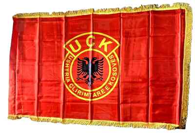 NEW UCK KOSOVA FLAG+FRINGE-NATIONAL-ALBANIA BANER-148 X 96CM-DOUBLE HEADED EAGLE