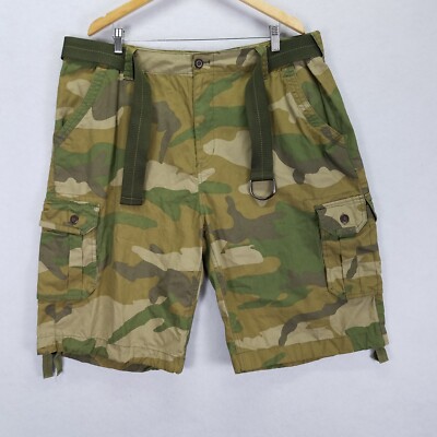 Smoke Rise Camo Cargo Shorts Men Size 44 Green Brown Belted