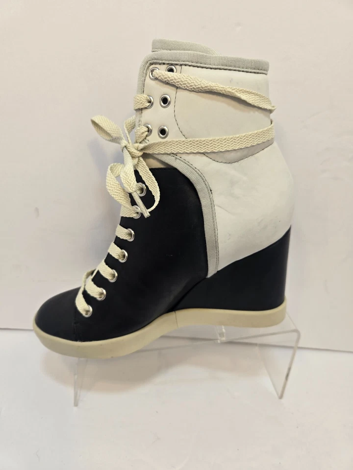 See by Chloe Women's Lace Up Wedge Leather Black White Sneaker Booties 35 /US 5M - Image 4 of 4