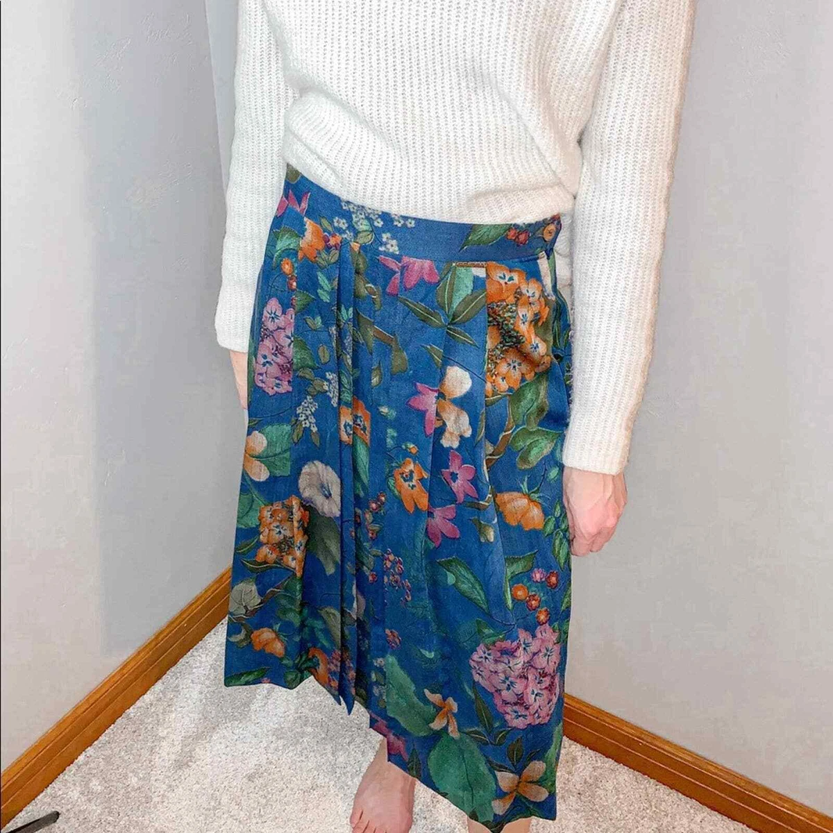 Floral midi skirt clearance wool