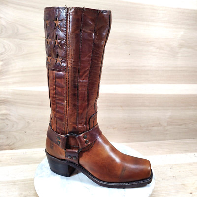 Frye Harness Boots Womens 7 M Brown Moto Biker Square Toe 150th Anniversary