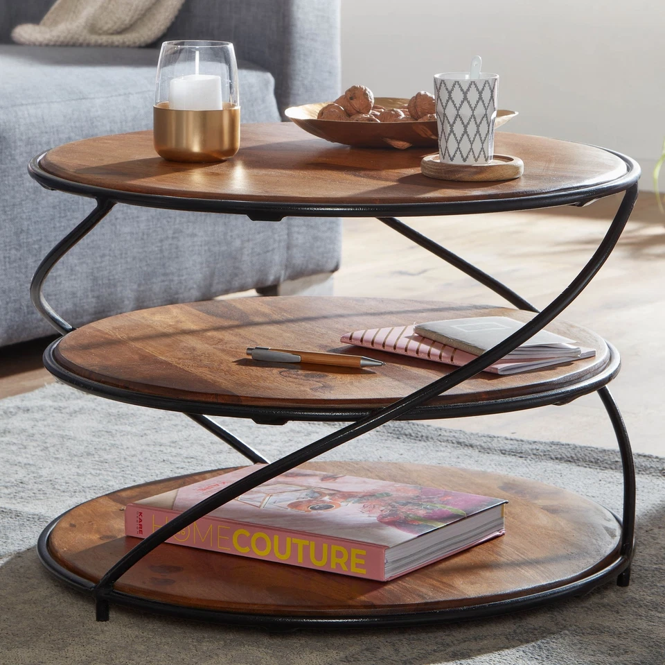 FineBuy Table Basse de Salon Ronde Bois Massif 58x58x40,5cm Petite Table Moderne - Photo 1/4