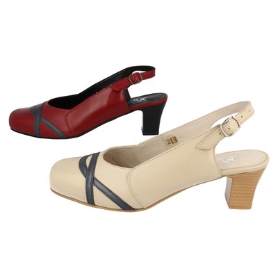 Ladies Da Bella By Easy B Red or Beige Leather Sling Back Shoes : Trudy