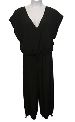 Huit Jumpsuit schwarz XL / 2X Plunge V-Ausschnitt leicht Strand Cover Up Freizeitkleidung