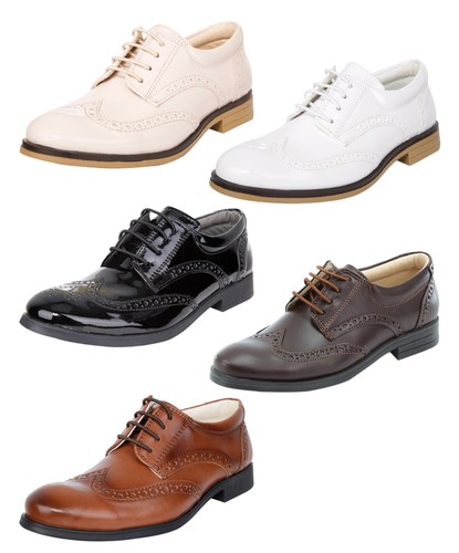 Boys Oxford Shoes Brogue Formal Classic 