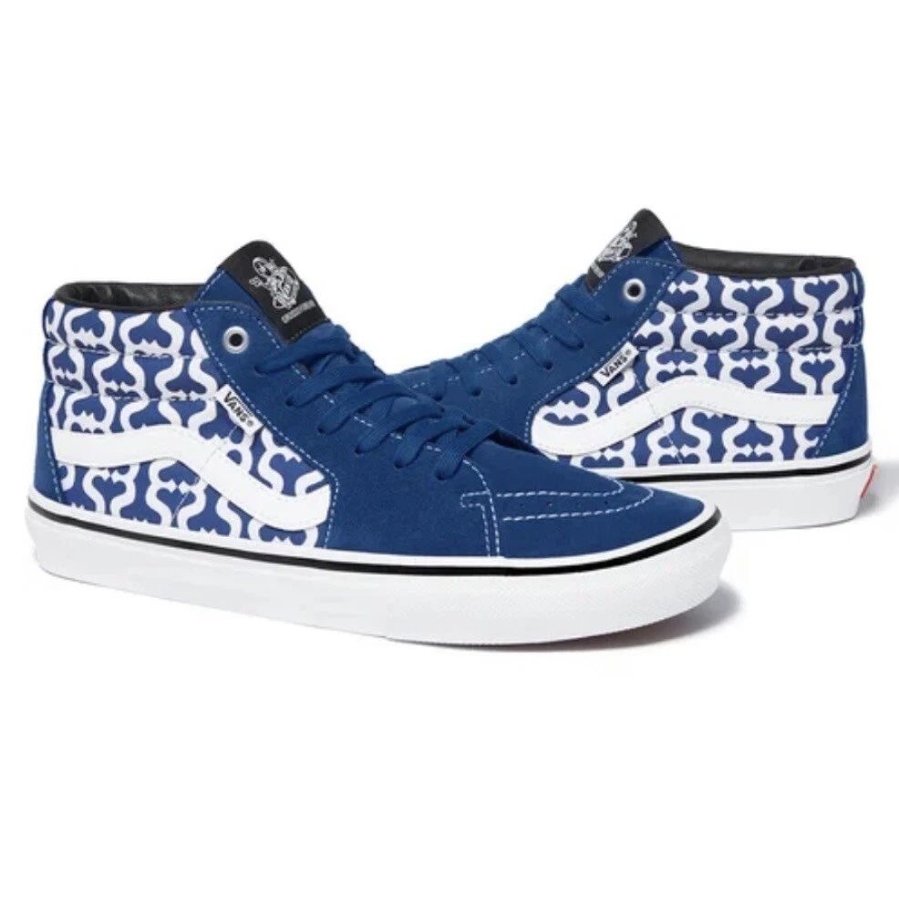 SUPREME X VANS MONOGRAM S LOGO SKATE GROSSO MID Navy Blue SS21