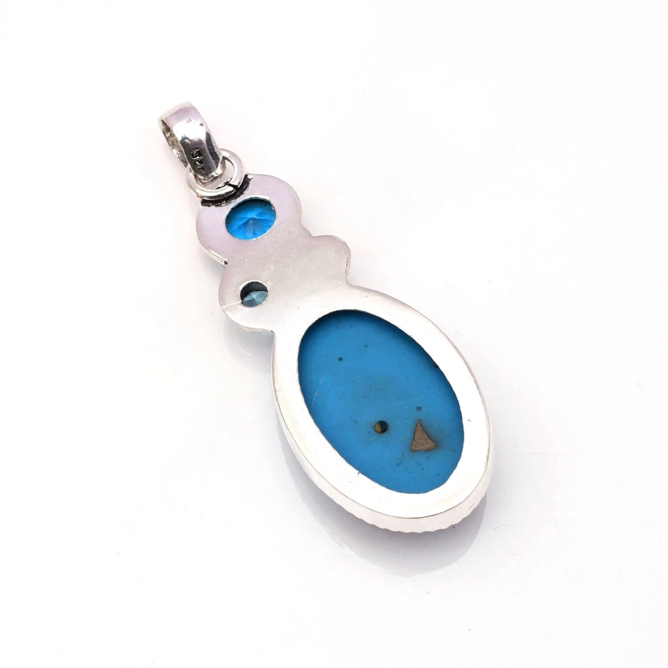 Ciondolo turchese pietra preziosa argento sterling 925 ciondolo gioiello fatt... - Immagine 3 di 4