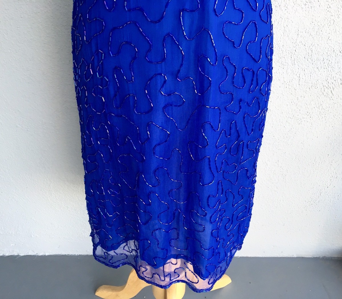 GOLD STAR Royal Blue Vintage Beaded Silk Dress Size M | eBay