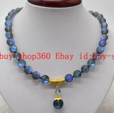 Natural 10mm Gray Gleamy Rainbow Moonstone Round Gemstone Beads Necklace 18"