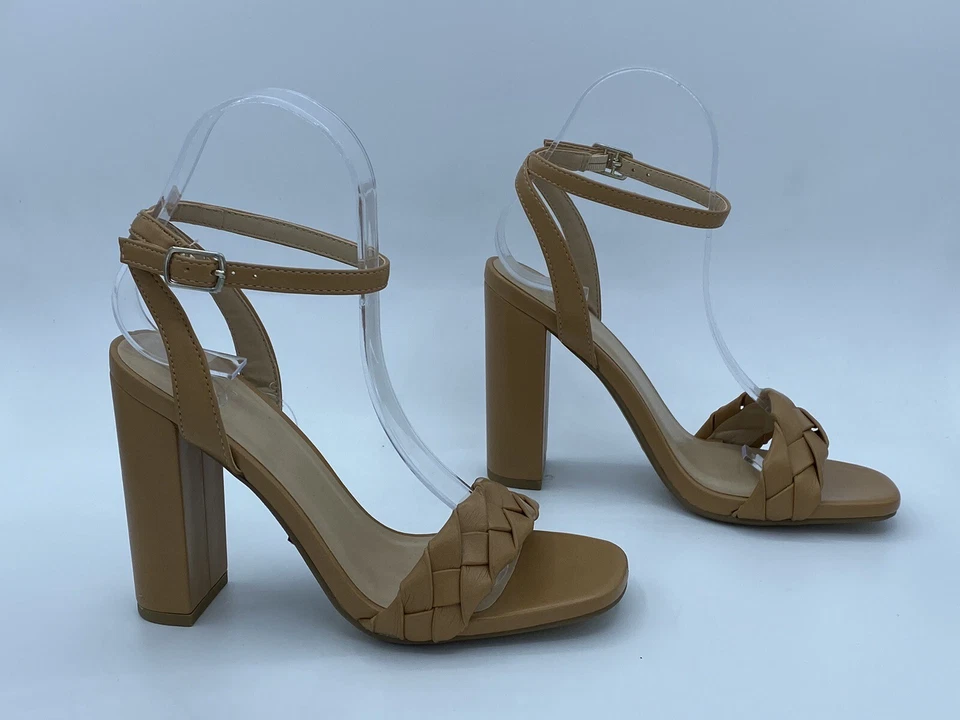 Sandalias de tacón bloque de cuero sintético tostado con correa al tobillo My Delicious usadas para mujer 6 Foto 2 de 4