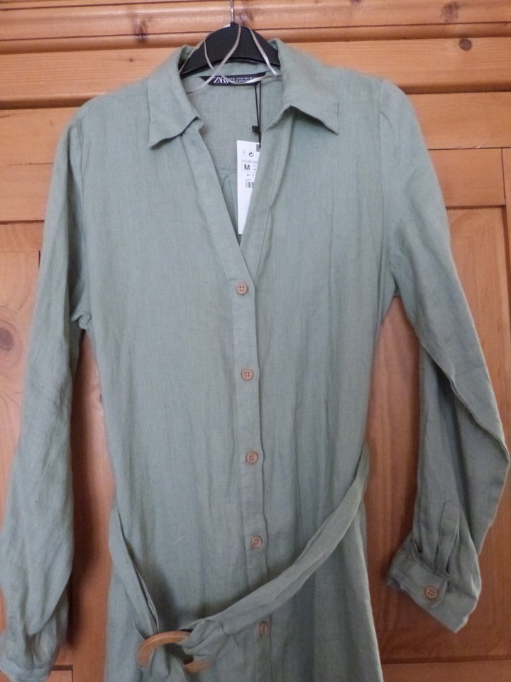 Ladies Sage Green ZARA Long Linen Dress Size Medium eBay