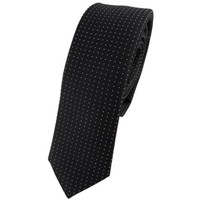 Schmale Tigertie Seidenkrawatte Schwarz Silber Gepunktet, Krawatte 100% Seide