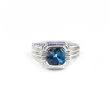 Natural Swiss Blue topaz Gemstone with 925 Sterling silver ring for Men's #2269