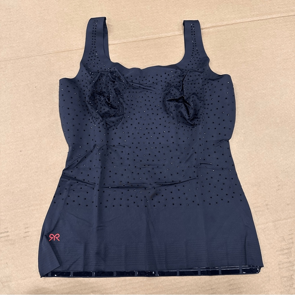 Ruby Ribbon Sleek Shape Tank in Black with Rhinestones, Size 42