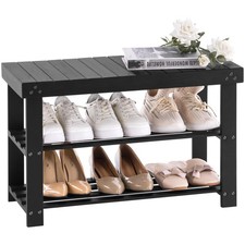 Bamboo Shoe Rack for Entryway, 3-Tier Shoe Rack Bench for Front Door Entrance...