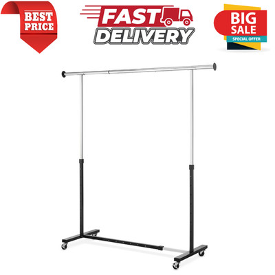 Whitmor Adjustable Garment Rack Rolling Expandable Metal Black Chrome Rack