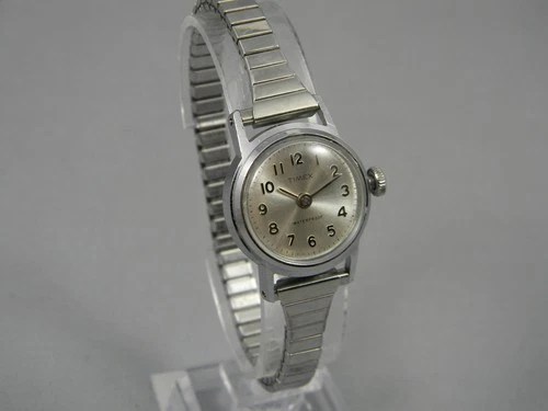 Vintage Timex Watch Women Manual Wind 24mm Silver Tone Stretch Band 6.25+