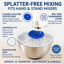 12" Mixing Bowl Splatter Guard Lid – BPA-Free Silicone, Fits All Mixers, Blue