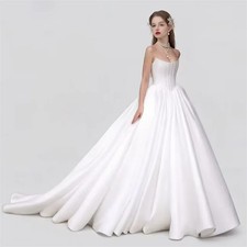 Customized Elegant Simple Satin Sweetheart A-line Wedding Dresses Sleeveless