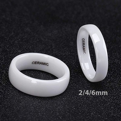 White Ceramic Round Ring Men Women Polished Minimalist Band Wedding Jewelry