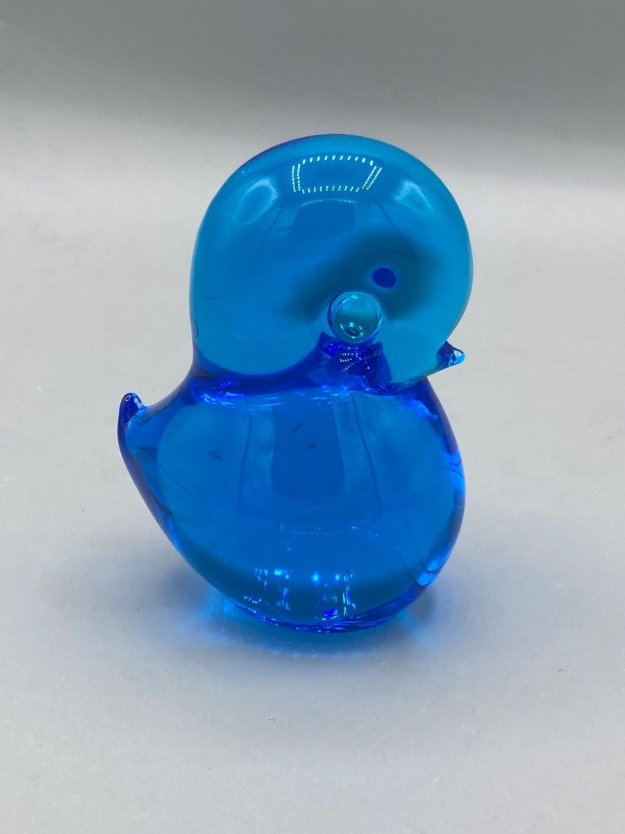 【FMkonstglasコンストグラス】ガラス製 鳥の置物 ペーパーウエイト Vintage FM Konstglas Blue Glass Bird Chick Paperweight 3¼″ Sweden