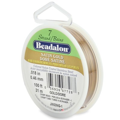 Beadalon 7-Strand Bead Stringing Wire, 0.018-Inch, Satin Gold, 100-Feet