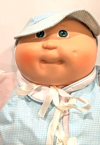 Cabbage Patch Kid Preemie Doll 1978/1982 Baby Boy Bald Blue Eyes clothes and cap