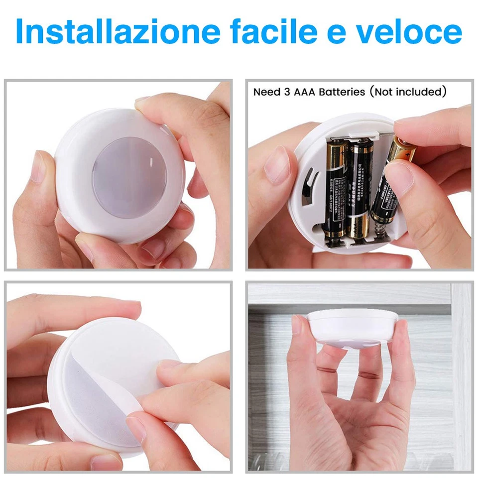 Set 6 Faretti Led Wireless Adesivi con 2Telecomandi Cambio Colore e Dimmerabile - Immagine 4 di 4