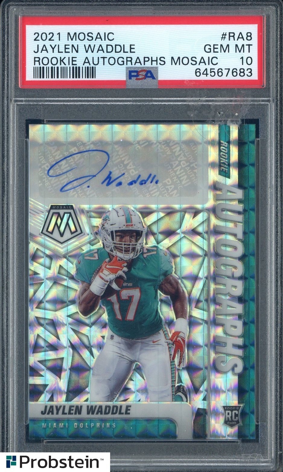 Jaylen Waddle Panini Mosaic Rookie Autographs Mosaic #RA8 Gold Mosaic