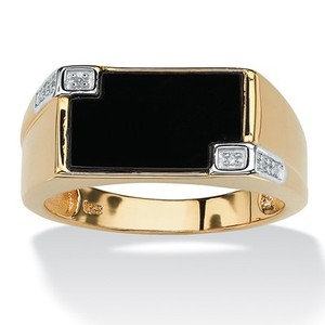 Authentic Men's Onyx Rectangular Ring in 14k Yellow Gold-plated Sterling Silver