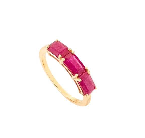 1.44 Karat Natürlich Oktagon Schliff Rubin Jubiläum Band Ring IN 10k Gelbgold - Bild 2 von 4