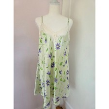 VTG Morgan Taylor Intimates Satin Slip Dress Sage Floral Size L