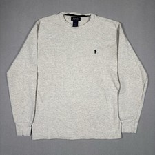 Polo Ralph Lauren thermal Shirt Mens Medium Gray Waffle Knit Crewneck Pullover