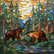 Stained Glass Window Door Cling Frosted PVC Free Custom size Bear 87Art