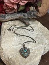 39. Vintage Victorian 12K G.F. HEART Locket 925 chain Curb Necklace 18", 9.2g