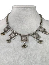 Stearling silver artisan ethnic Indian traditional tribal choker necklace58.69g 