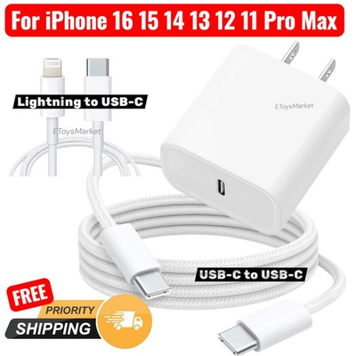 #ad #ad 20W Fast Charger For iPhone 16 15 14 13 12 11 Pro Max USB C Adapter PD Cable Lot $142.89