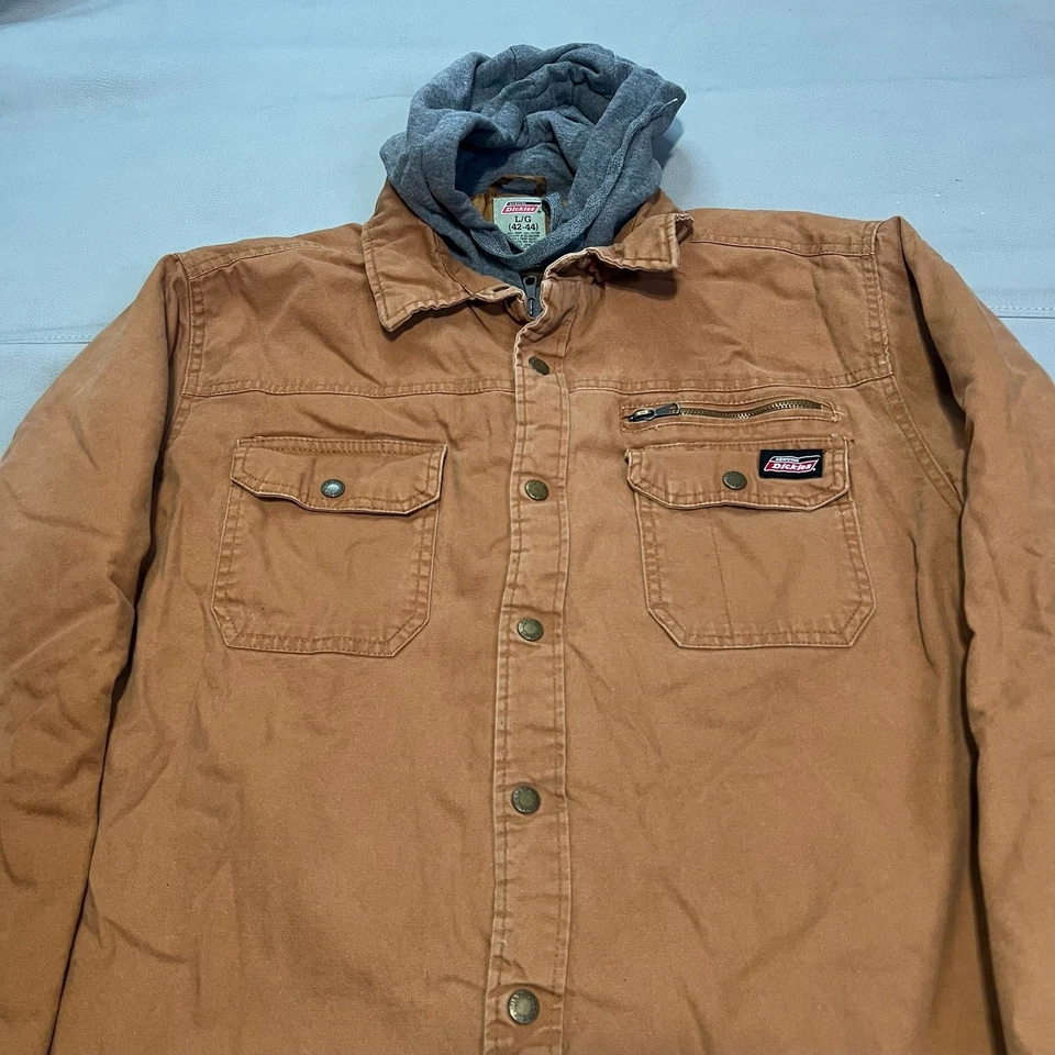 Dickies Men Brown Quilt Line Workwear Jacket Coat Detroit Hoodie Y2K Skate Emo-L - Image 3 of 4