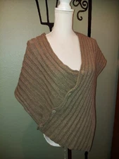 Women's Knit Button Scarf Shawl Throw Wrap Tan Brown Color