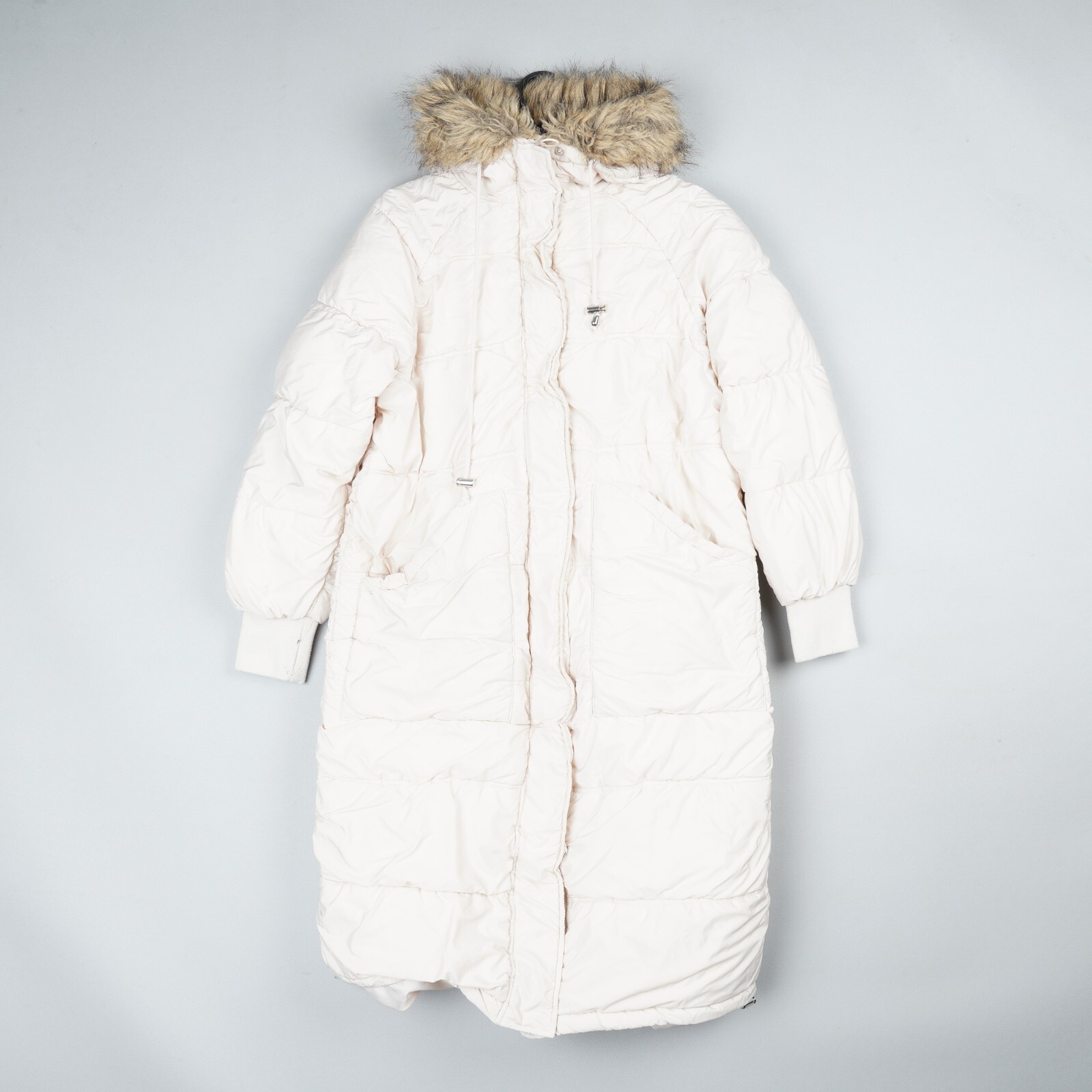 Urbancode Puffer Jacket Womens UK 12 Cream Hooded Padded Parka Long B62-image