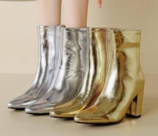 Women's High Heels Shiny Faux Leather Ankle Boots Dress Party Casual Club Shoes