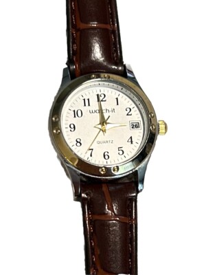 Watch It Women s 8  Dualtone Watch Brown Faux Leather Band New Battery 
