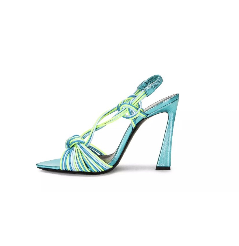 Sandalo YSL Saint Laurent Gippy multicolore con nodo e cinturino in pelle verniciata 39 8 5