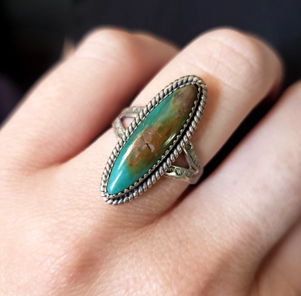 PACIFIC JEWELRY CO JP Vintage Sterling Silver Turquoise Ring Size 8.5 Southwest